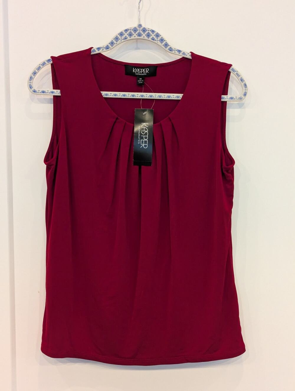 NWT Kasper Separates M Crimson Red Pleated Sleeveless Top Shell